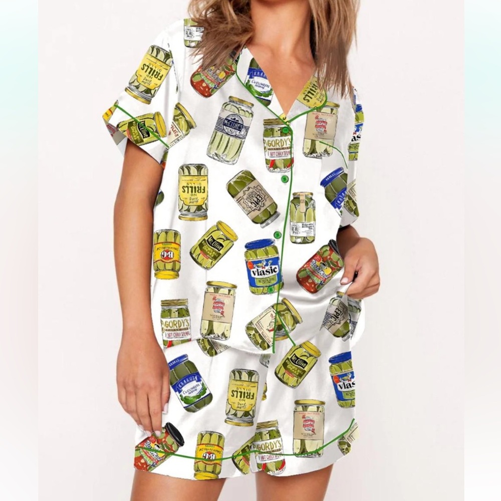 Vintage Canned Pickles Satin Pajama Set (NWOT)